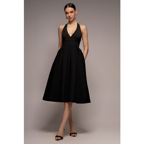 Goddiva Halter Neck Pleated A-Line Midaxi Dress - Black