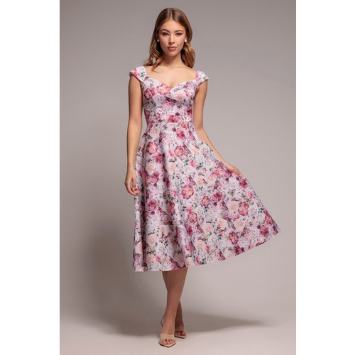 Goddiva Floral Print A-Line Sweetheart Midi Dress - Blush Pink