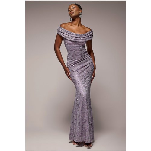 Goddiva Cowl Neck Sequin Lace Maxi Dress - Dusky Purple
