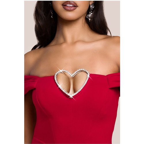 Goddiva Diamante Heart Trim A-Line Mini Dress - Red