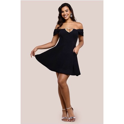 Goddiva Diamante Heart Trim A-Line Mini Dress - Black