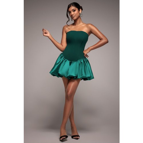 Goddiva Corset Boobtube Babydoll Mini Dress - Emerald Green