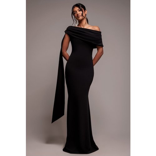 Goddiva Sash One Shoulder Bardot Maxi Dress - Black