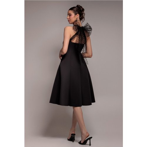 Goddiva Scuba & Polka Mesh Bella Bow Multiway A-Line Midi Dress - Black