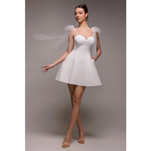 Goddiva Scuba & Polka Mesh Bella Bow Multiway Skater Mini Dress - White
