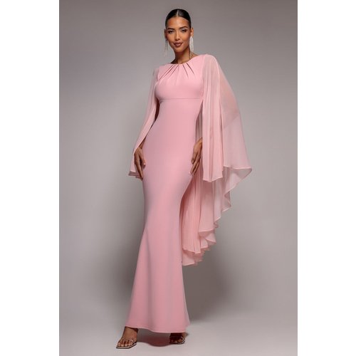 Goddiva Cape Sleeve Chiffon And Scuba Crepe Maxi Dress - Blush Pink
