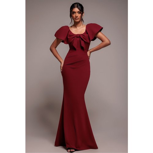 Goddiva Cape Sleeve Detail Front Tie Maxi Dress - Wine