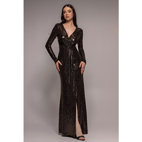 Goddiva Glitter Lurex Long Sleeve Wrap Maxi Dress - Rose Gold