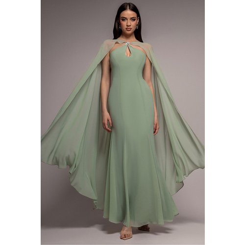 Goddiva Multiway Cape Chiffon With Embellished Trim Maxi Dress - Sage Green
