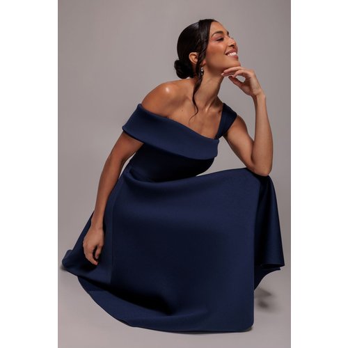 Goddiva One Shoulder A Line Midi Dress - Navy Blue