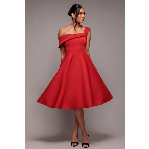 Goddiva One Shoulder A Line Midi Dress - Red