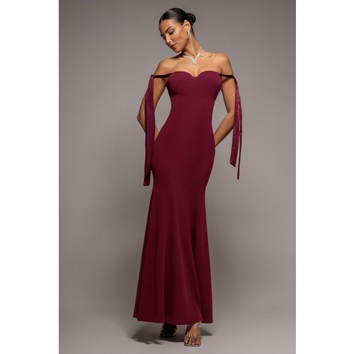 Goddiva Multiway Bow Velvet Satin Sweetheart Maxi Dress - Burgundy
