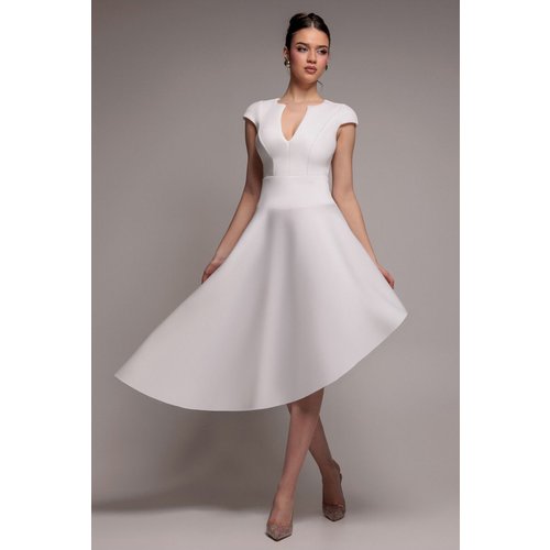 Goddiva Cap Sleeve Skater High Low Midi Dress - Cream