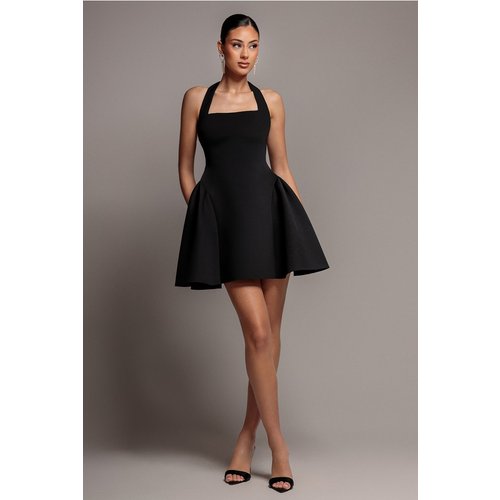 Goddiva Corset Fit And Flare Halter Neck Skater Mini Dress - Black