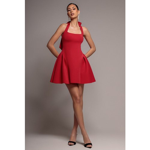 Goddiva Corset Fit And Flare Halter Neck Skater Mini Dress - Red