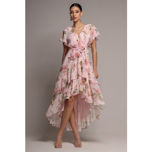 Goddiva Flutter Sleeve Chiffon Midaxi Wrap Dress - Blush Pink