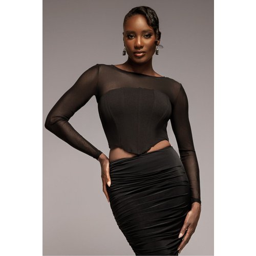 Goddiva Scuba Crepe And Mesh Lace Up Corset Top - Black