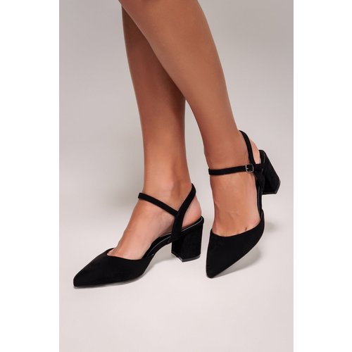 Goddiva Pointed Slingback Block Heels - Black