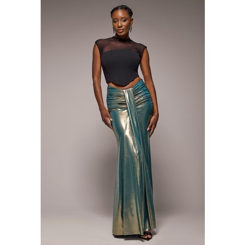 Goddiva Gathered Front Dipped Waist Foil Maxi Skirt - Gold