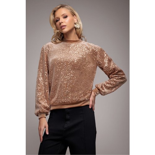 Goddiva Sequin Velvet Sweater - Champagne