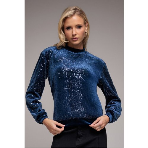 Goddiva Sequin Velvet Sweater - Navy