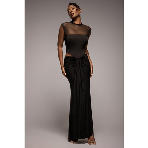 Goddiva Gathered Front Dipped Waist Maxi Skirt - Black
