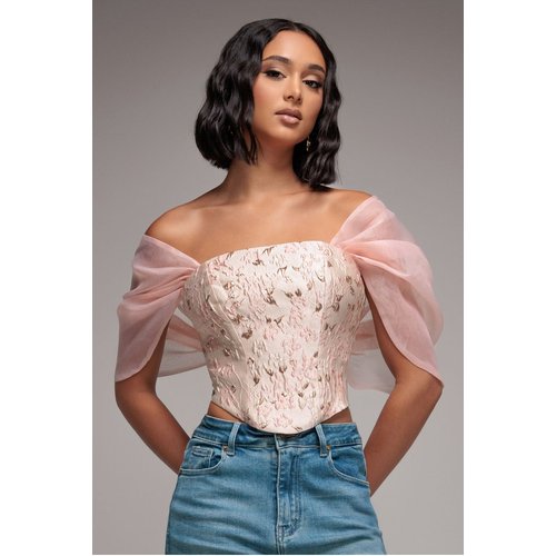 Goddiva Off Shoulder Jacquard Top With Organza Wings - Blush Pink