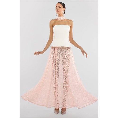 Goddiva Floral Lace A-Line Maxi Skirt
