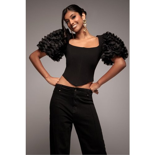 Goddiva 3D Textured Sleeve Scuba Corset Top - Black