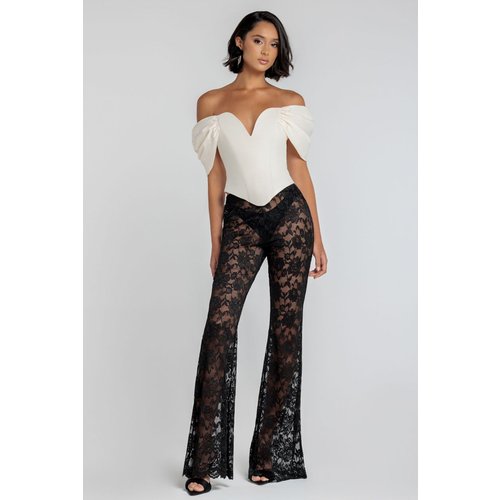 Goddiva Bootcut Scalloped Lace Pant - Black