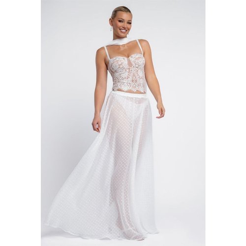 Goddiva Polka Dobby Chiffon A-Line Maxi Skirt