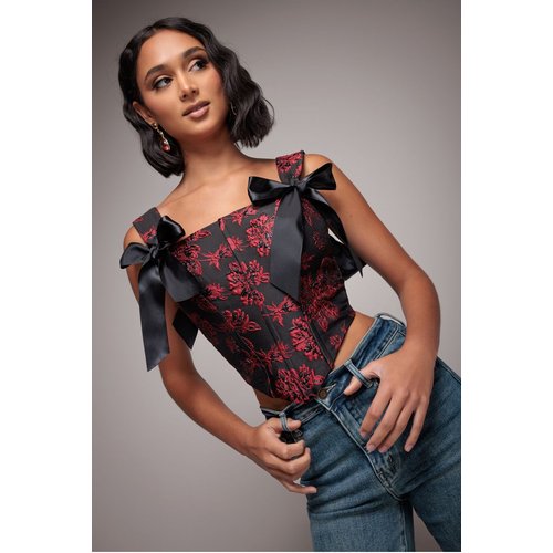 Goddiva Jacquard Multiway Removable Strap Corset - Black
