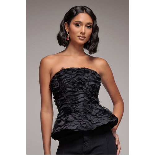 Goddiva Peplum 3D Textured Boob Tube Lace Up Corset - Black
