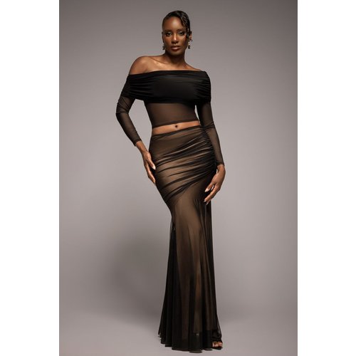 Goddiva Mesh Gathered Mermaid Maxi Skirt - Black