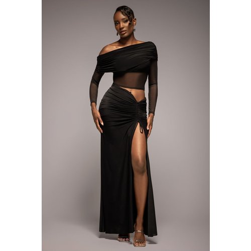 Goddiva Super Split Front Drawstring Maxi Skirt - Black