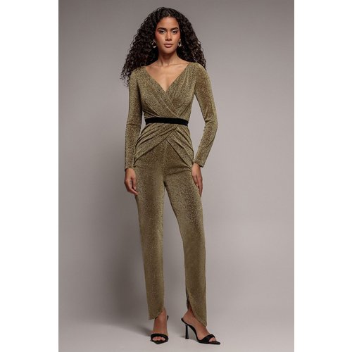Goddiva Lurex Wrap Bodice Romper - Gold