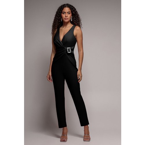 Goddiva Buckle Plunge Bow Detail Romper - Black