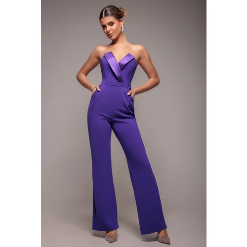 Goddiva Satin Collar Scuba Romper - Purple