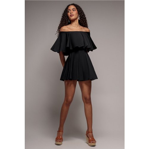 Goddiva Off The Shoulder Frill Neck Skater Romper - Black