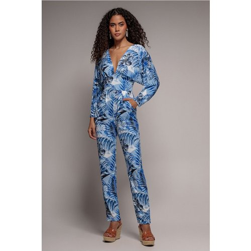 Goddiva Tropical Print Romper - Blue