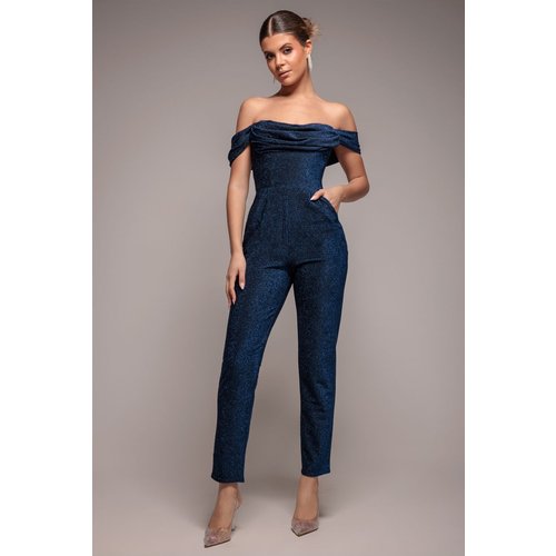 Goddiva Lurex Cowl Neck Romper - Royalblue