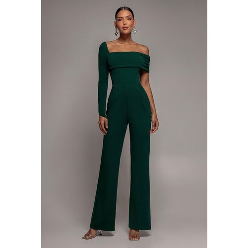 Goddiva One Shoulder Scuba Romper - Emerald Green