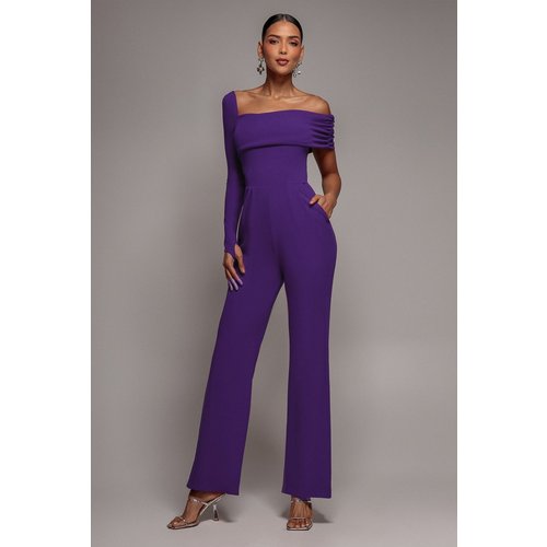 Goddiva One Shoulder Scuba Romper - Purple