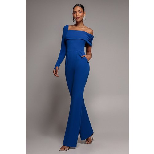 Goddiva One Shoulder Scuba Romper - Royal Blue