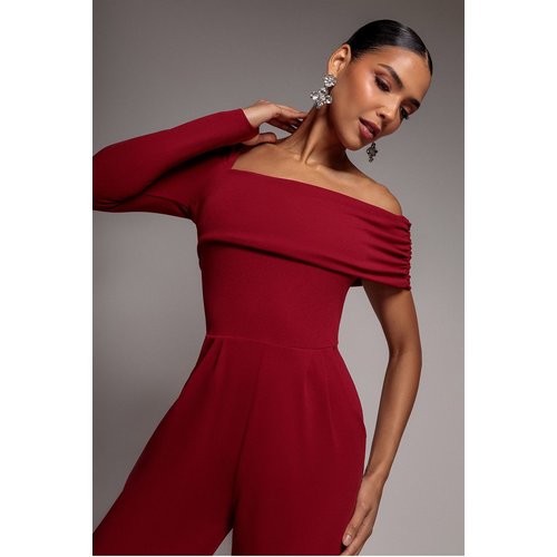 Goddiva One Shoulder Scuba Romper - Wine