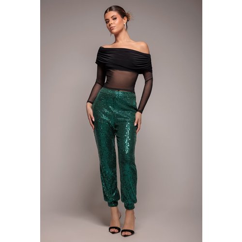 Goddiva Sequin Cuffed Ankle Pant - Emerald