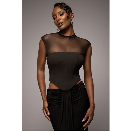 Goddiva High Neck Open Back Lace Up Scuba Corset Top - Black