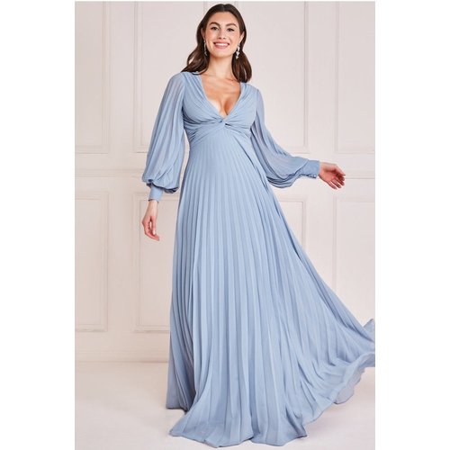 Goddiva Fully Pleated Chiffon Maxi Dress - Blue