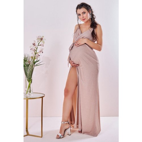 Goddiva Maternity Wrap Spaghetti Strap Maxi - Blush