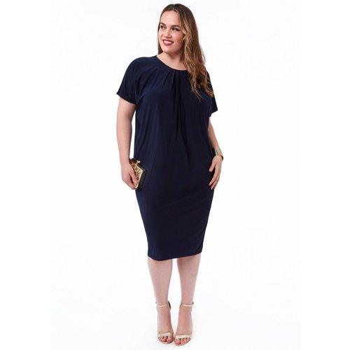 Goddiva Slouchy Short Sleeve Midi With Round Neck - Navy